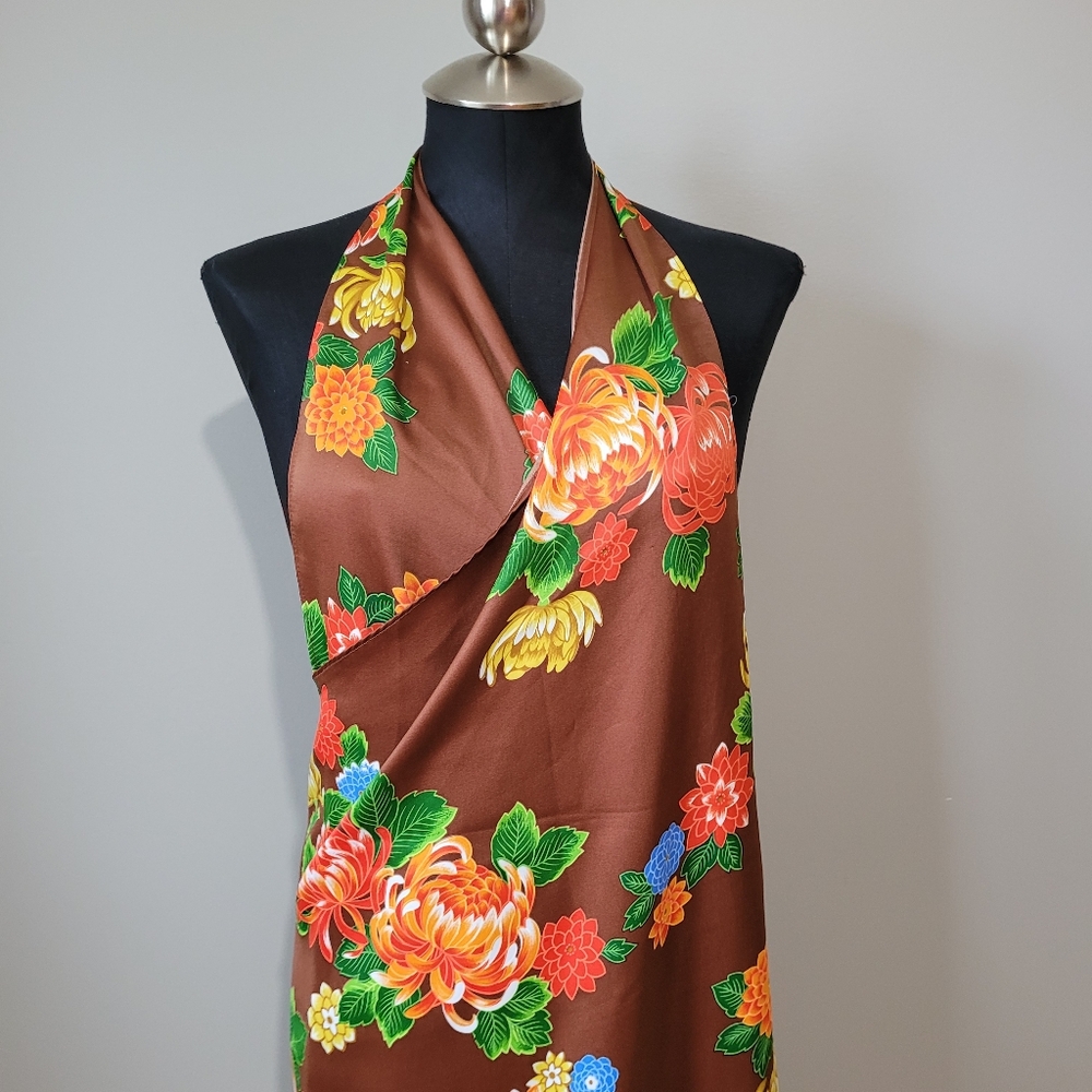 Hilo Hattie Brown Floral Wrap Sarong Dress